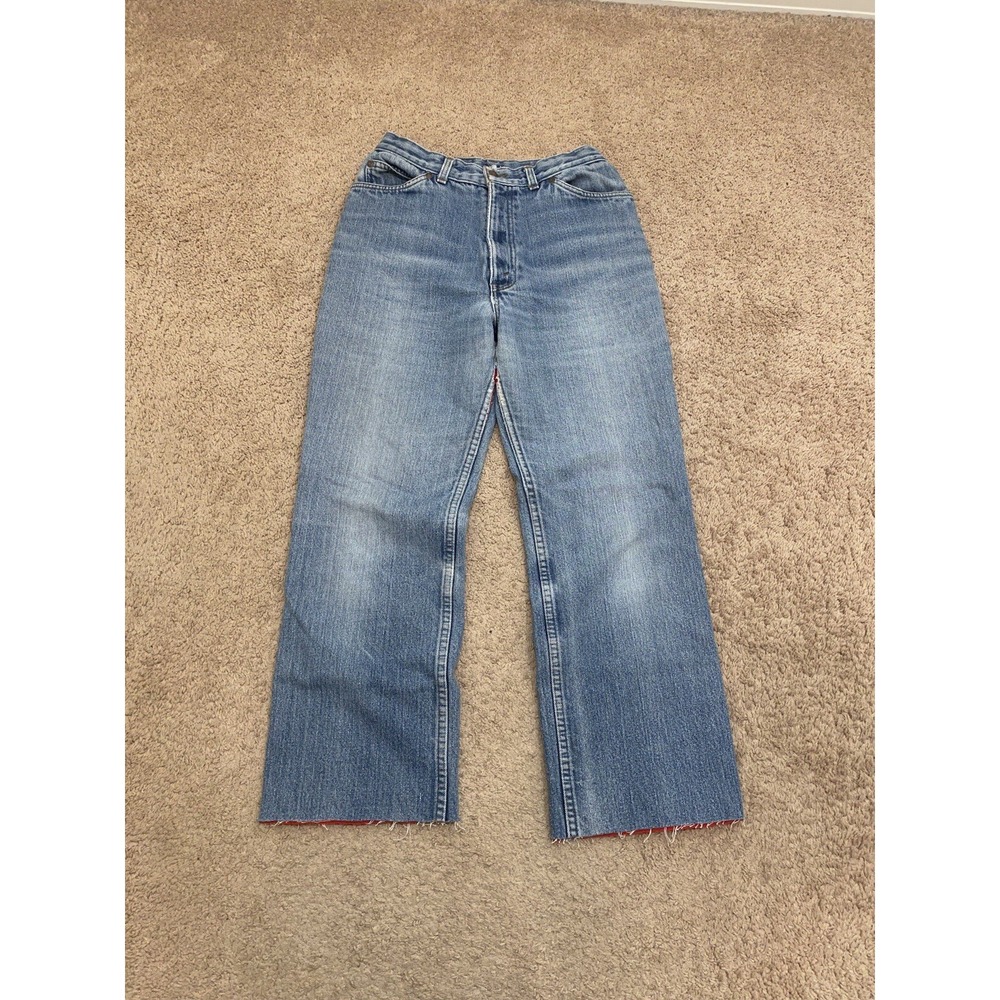 Vintage 70s Levi's Orange Tab Denim Blue Jeans Talon Zip Red Fleece Lined 28x28